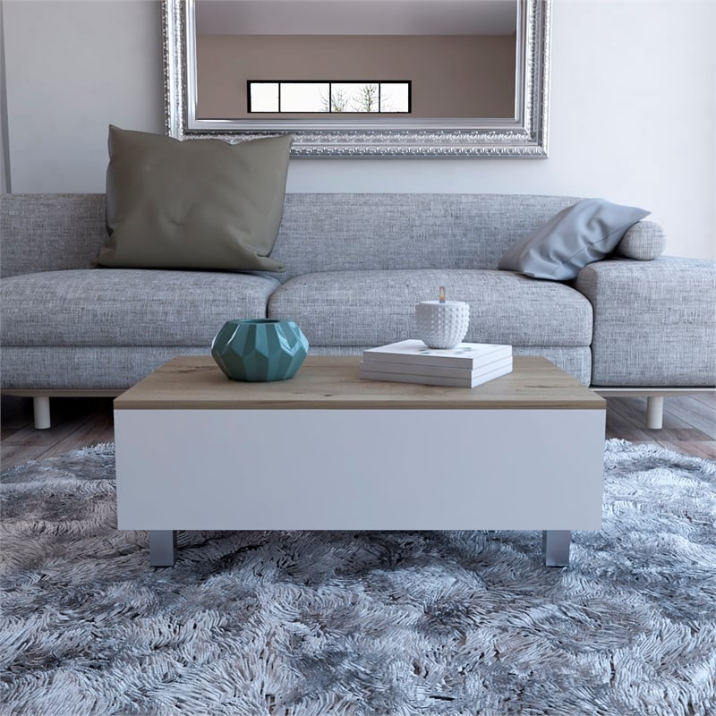 Carell Furniture Gambia Lift Top Coffee Table in White - Light Oak