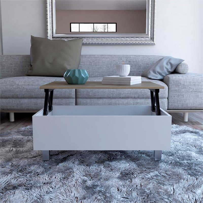 Carell Furniture Gambia Lift Top Coffee Table in White - Light Oak