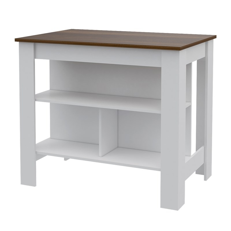 Carell Furniture White Modern Engineered Wood Walnut Top Cala kitchen Island