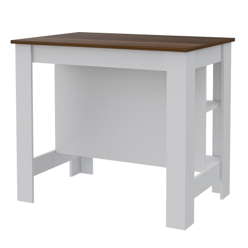 Carell Furniture White Modern Engineered Wood Walnut Top Cala kitchen Island