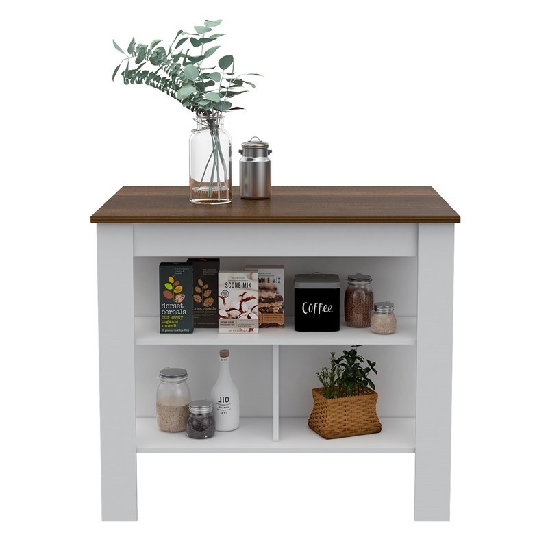 Carell Furniture White Modern Engineered Wood Walnut Top Cala kitchen Island