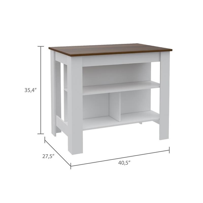 Carell Furniture White Modern Engineered Wood Walnut Top Cala kitchen Island