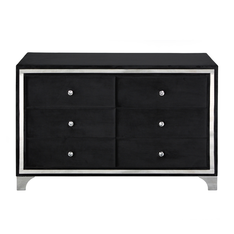 Carell Furniture Modern Velvet Upholstered Double Dresser in Black