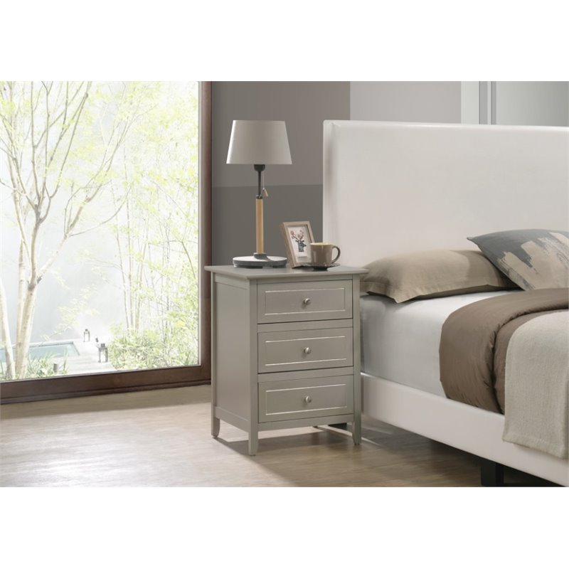 Carell Furniture Modern 3 Drawer Nightstand in Silver Champagne