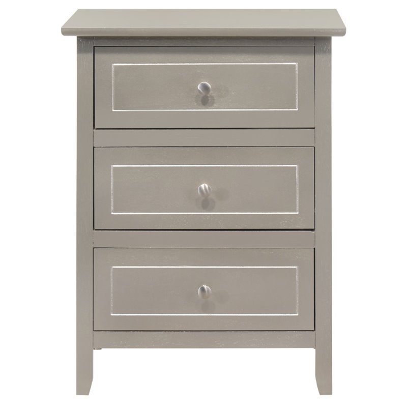 Carell Furniture Modern 3 Drawer Nightstand in Silver Champagne