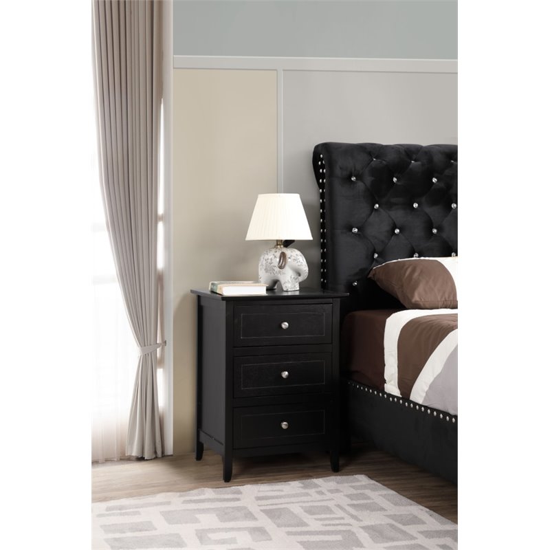 Carell Furniture Modern / Contemporary 3 Drawer Nightstand in Black