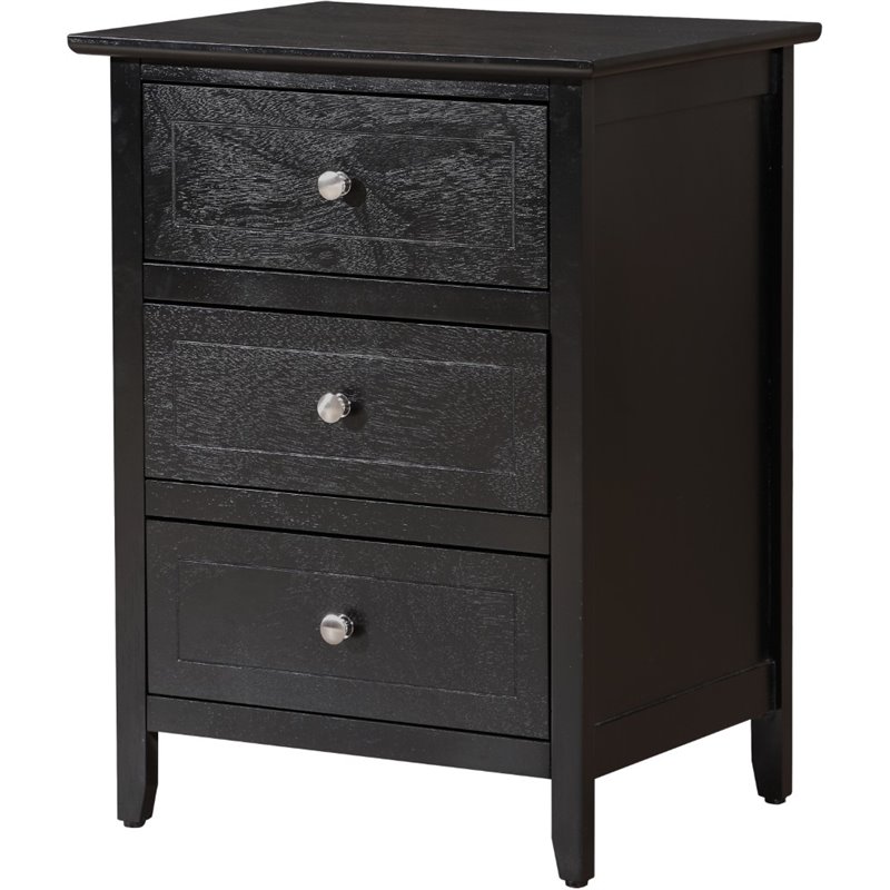 Carell Furniture Modern / Contemporary 3 Drawer Nightstand in Black