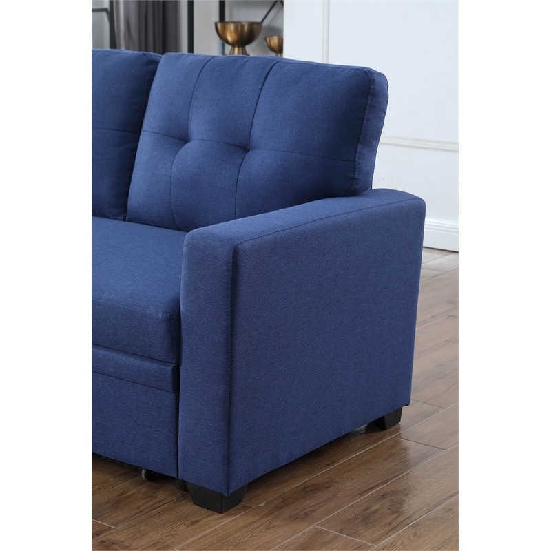 Carell Furniture Polyester Fabric Reversible Sleeper Sectional Sofa-Blue