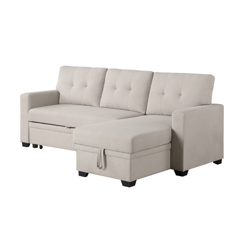 Carell Furniture Polyester Fabric Reversible Sleeper Sectional Sofa-Beige