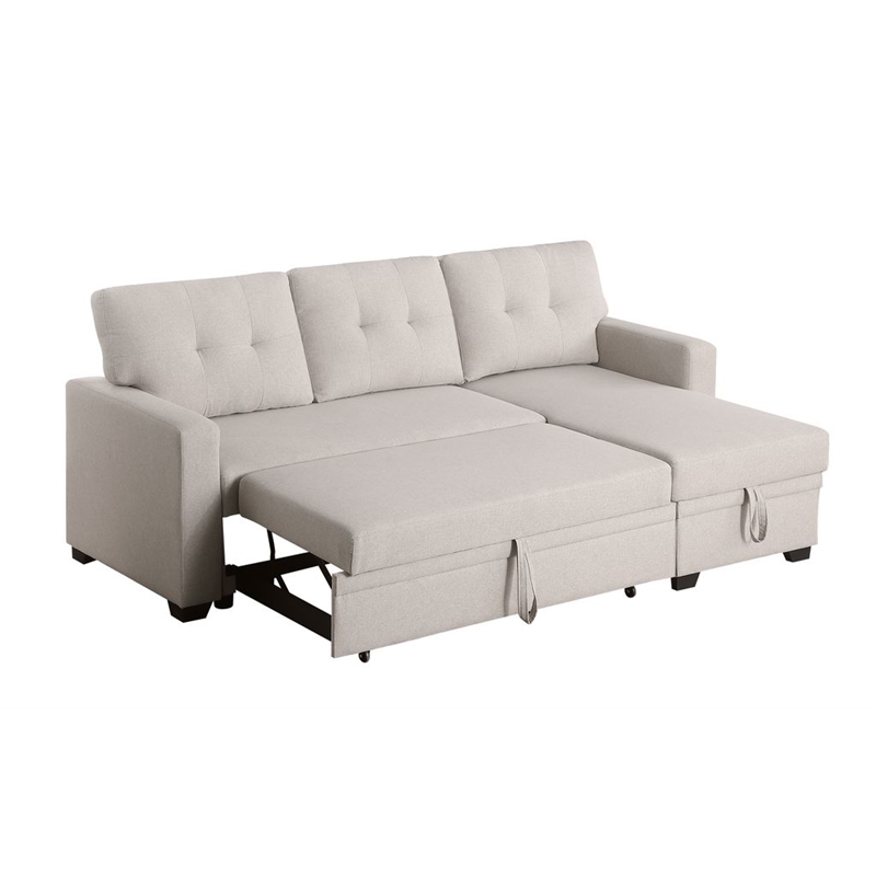 Carell Furniture Polyester Fabric Reversible Sleeper Sectional Sofa-Beige
