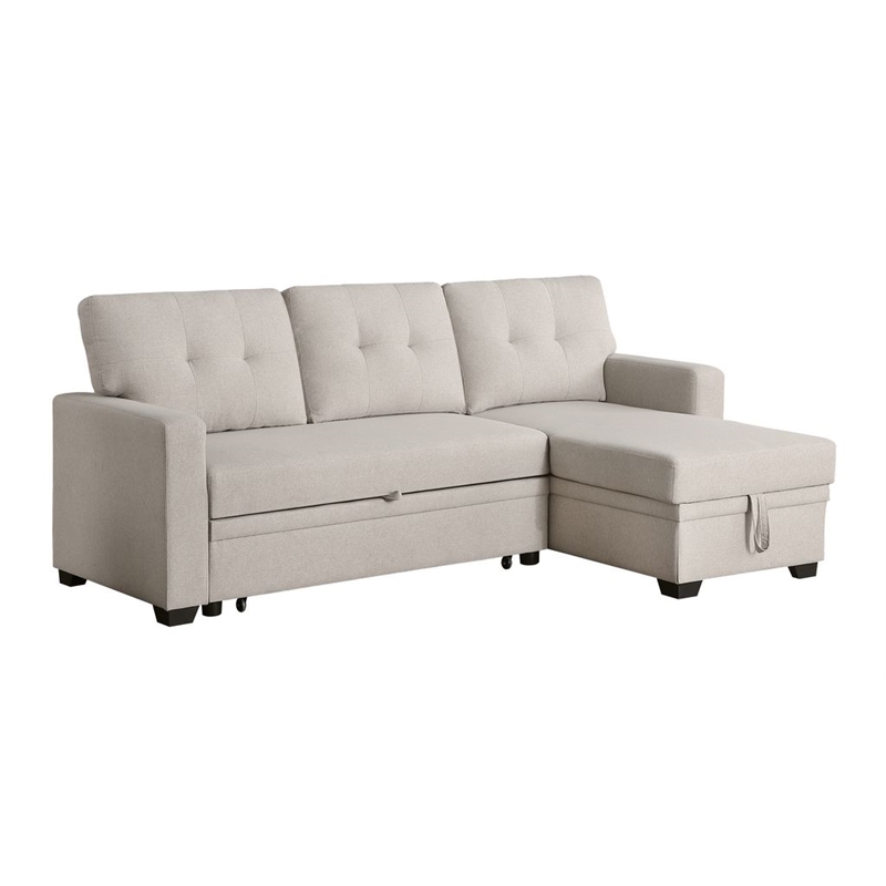 Carell Furniture Polyester Fabric Reversible Sleeper Sectional Sofa-Beige