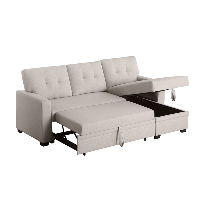 Carell Furniture Polyester Fabric Reversible Sleeper Sectional Sofa-Beige