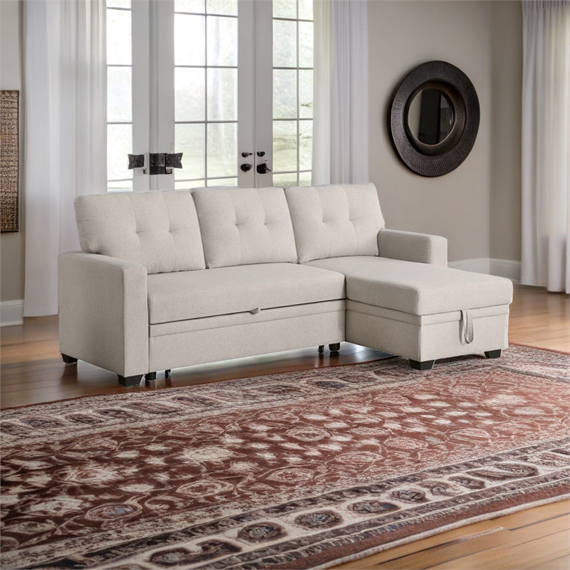 Carell Furniture Polyester Fabric Reversible Sleeper Sectional Sofa-Beige
