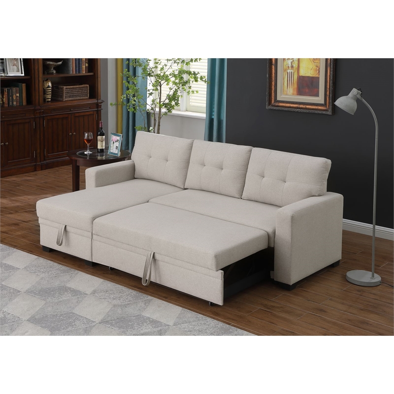 Carell Furniture Polyester Fabric Reversible Sleeper Sectional Sofa-Beige