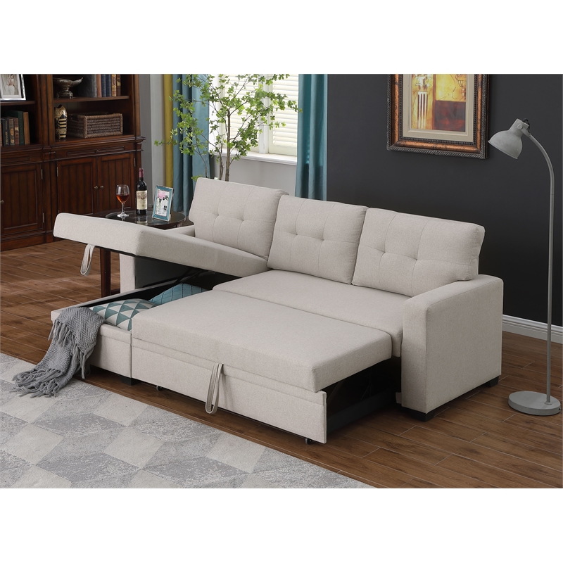 Carell Furniture Polyester Fabric Reversible Sleeper Sectional Sofa-Beige