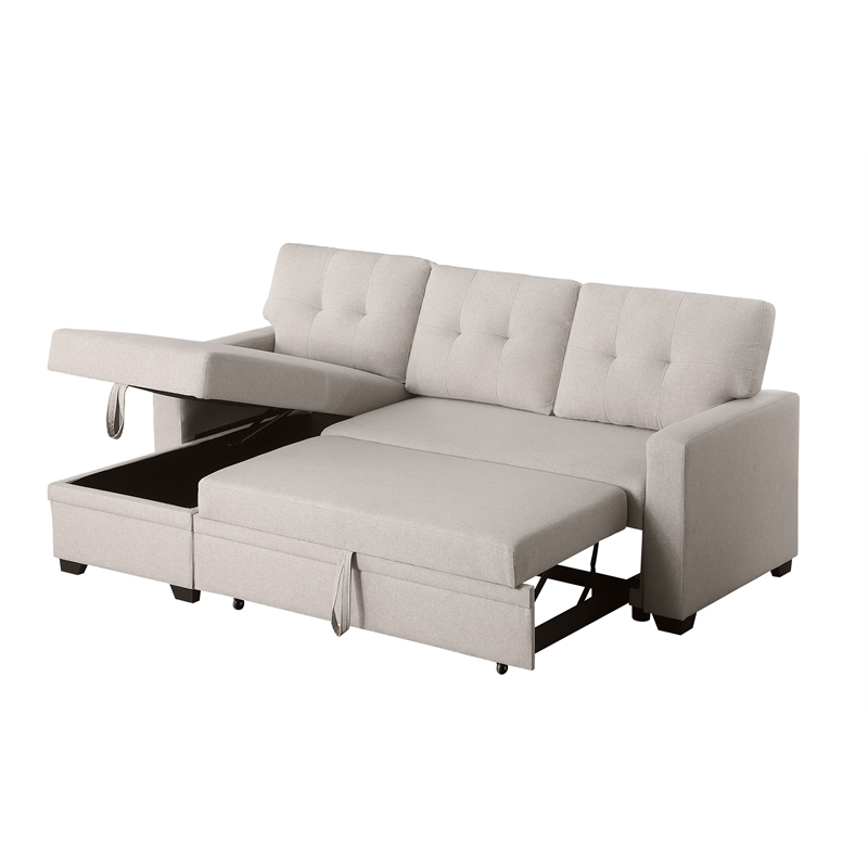 Carell Furniture Polyester Fabric Reversible Sleeper Sectional Sofa-Beige
