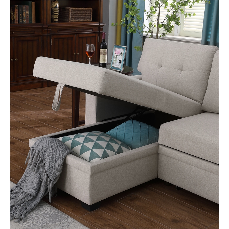 Carell Furniture Polyester Fabric Reversible Sleeper Sectional Sofa-Beige