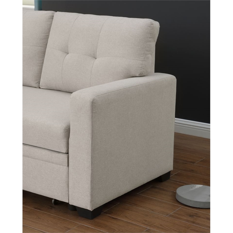 Carell Furniture Polyester Fabric Reversible Sleeper Sectional Sofa-Beige
