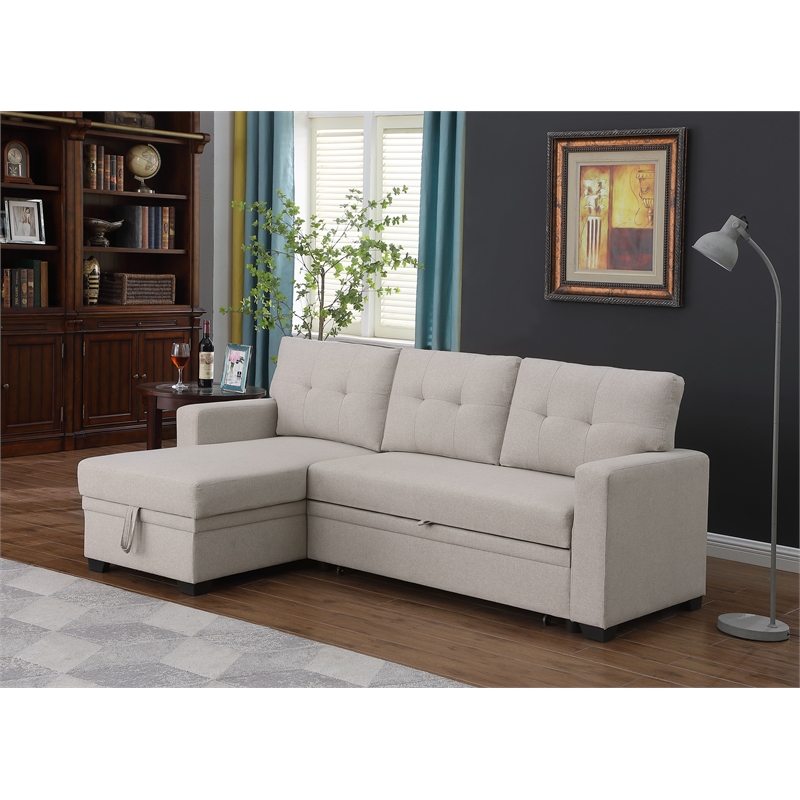 Carell Furniture Polyester Fabric Reversible Sleeper Sectional Sofa-Beige