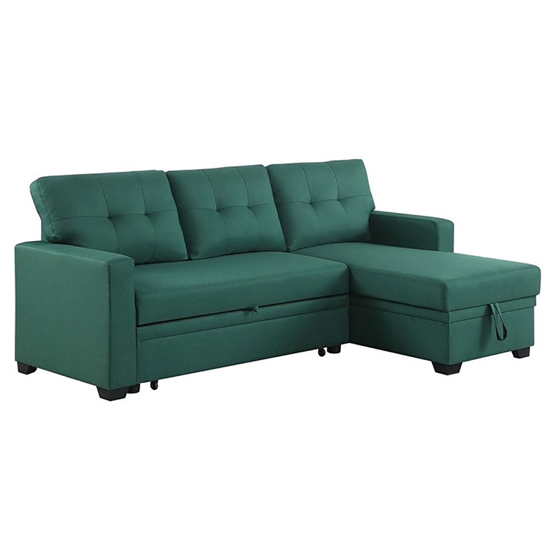 Carell Furniture Polyester Fabric Reversible Sleeper Sectional Sofa-Green