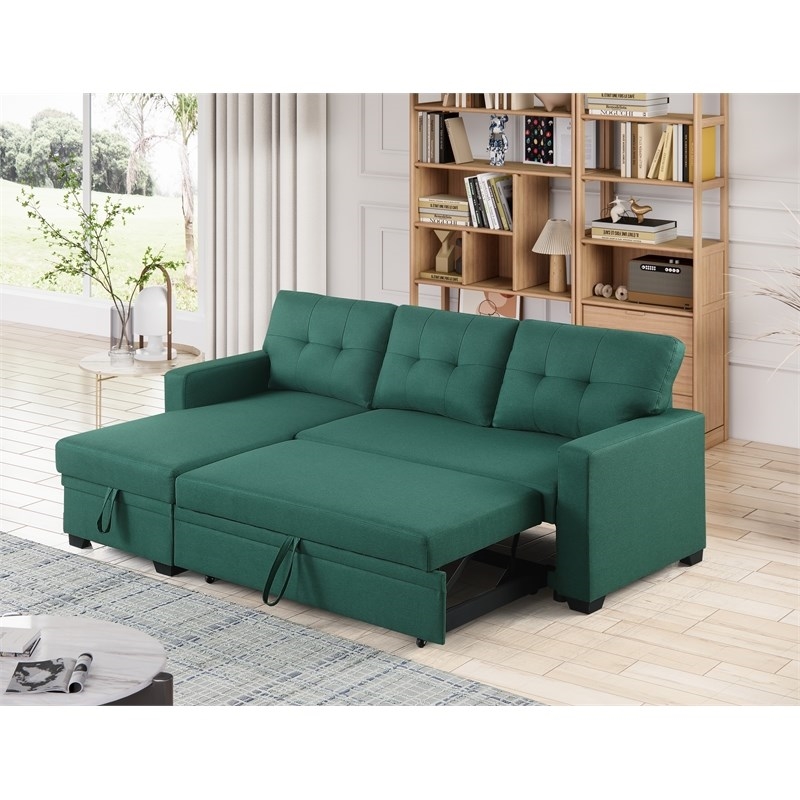 Carell Furniture Polyester Fabric Reversible Sleeper Sectional Sofa-Green