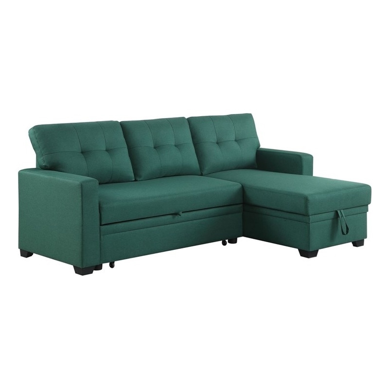 Carell Furniture Polyester Fabric Reversible Sleeper Sectional Sofa-Green