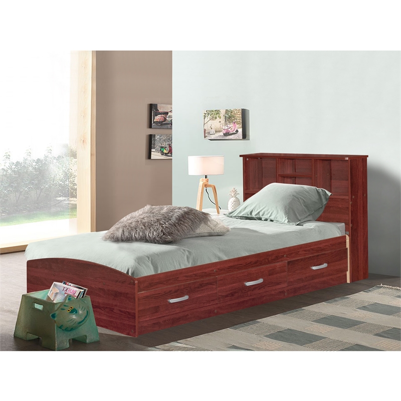 Carell Furniture Modern / Contemporary Wooden Twin Captains Bed in Mahogany