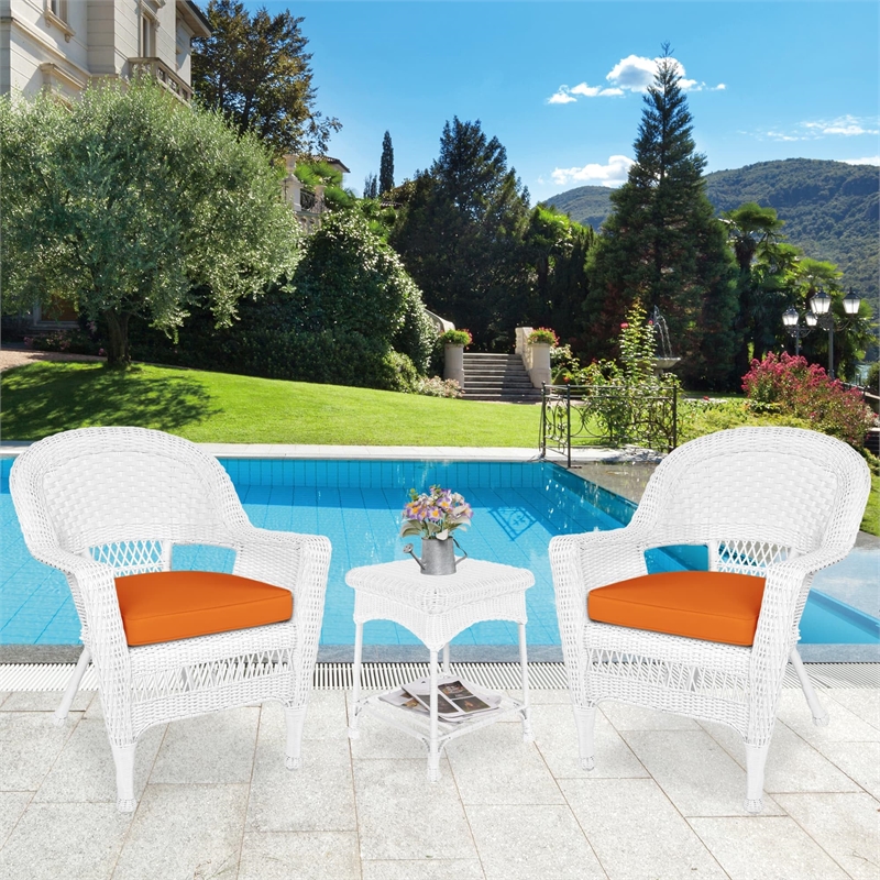 Carell Furniture 3 Piece Wicker Conversation Set in Black with Orange Cushions