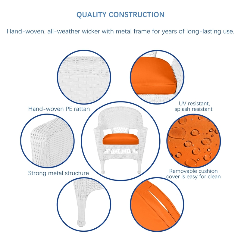 Carell Furniture 3 Piece Wicker Conversation Set in Black with Orange Cushions