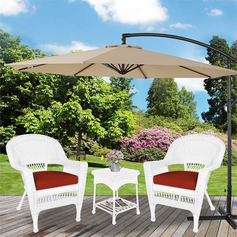 Carell Furniture 3 pc Wicker Conversation Set in Black with Red Orange Cushions