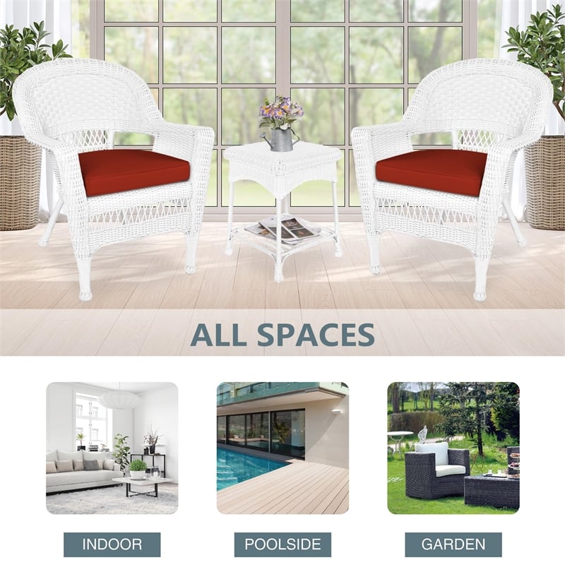 Carell Furniture 3 pc Wicker Conversation Set in Black with Red Orange Cushions