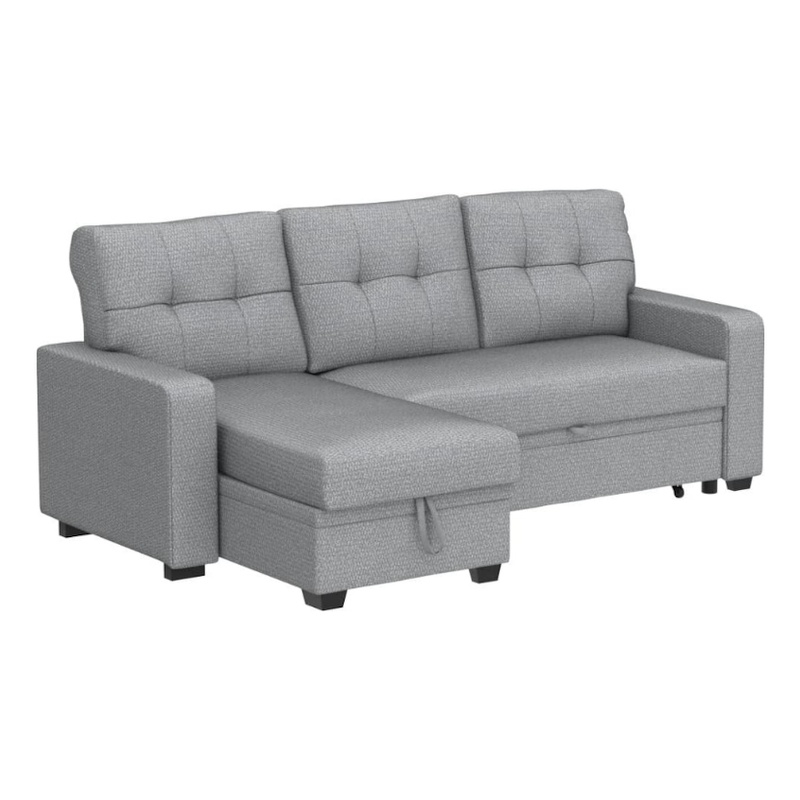 Carell Furniture Polyester Fabric Reversible Sleeper Sectional Sofa - Light Gray