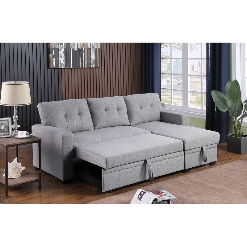 Carell Furniture Polyester Fabric Reversible Sleeper Sectional Sofa - Light Gray