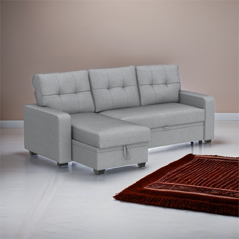 Carell Furniture Polyester Fabric Reversible Sleeper Sectional Sofa - Light Gray