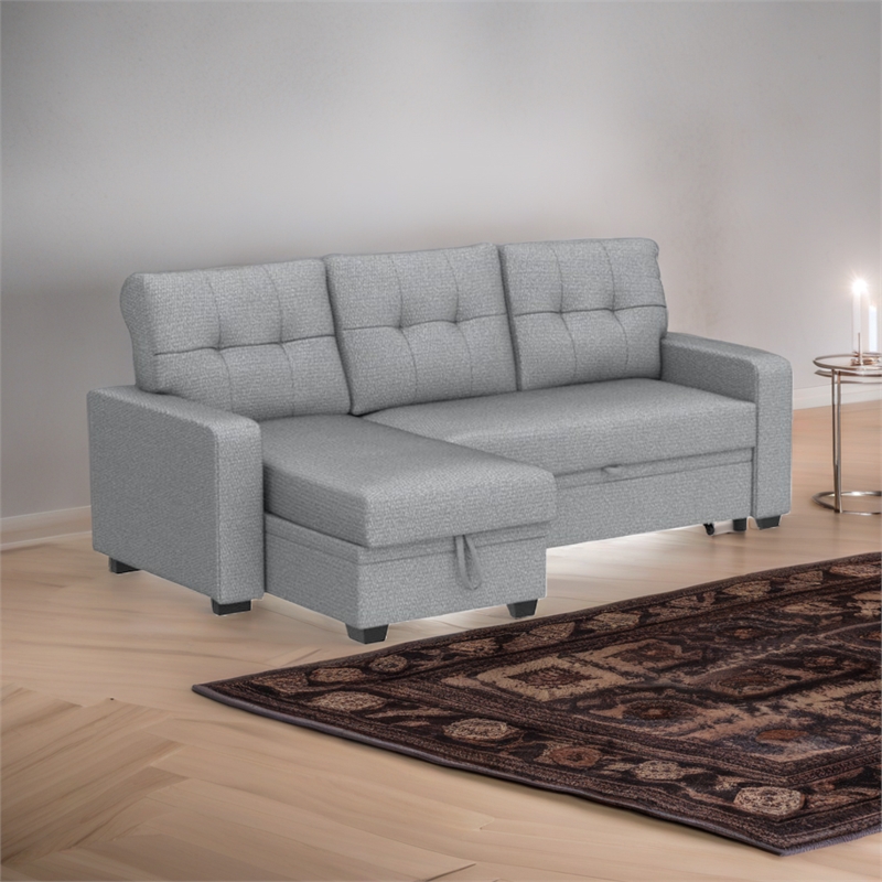 Carell Furniture Polyester Fabric Reversible Sleeper Sectional Sofa - Light Gray