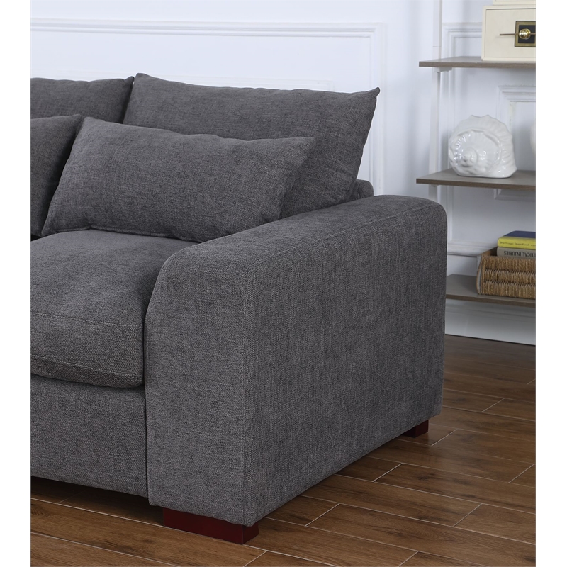 Carell Furniture Fabric Square Arm Reversible Sectional Sofa & Ottoman-Gray