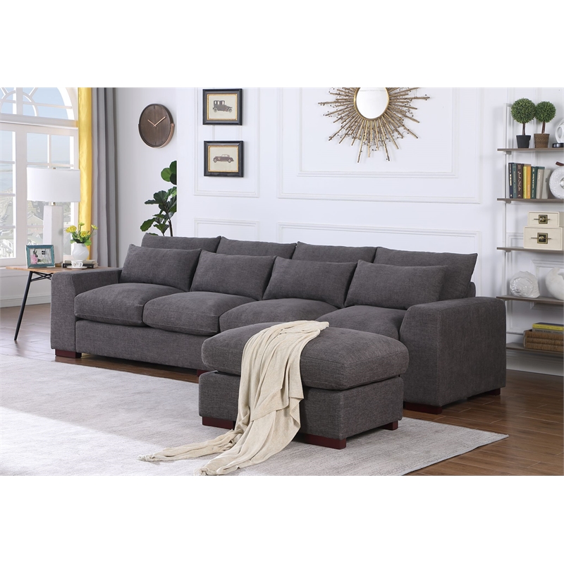 Carell Furniture Fabric Square Arm Reversible Sectional Sofa & Ottoman-Gray