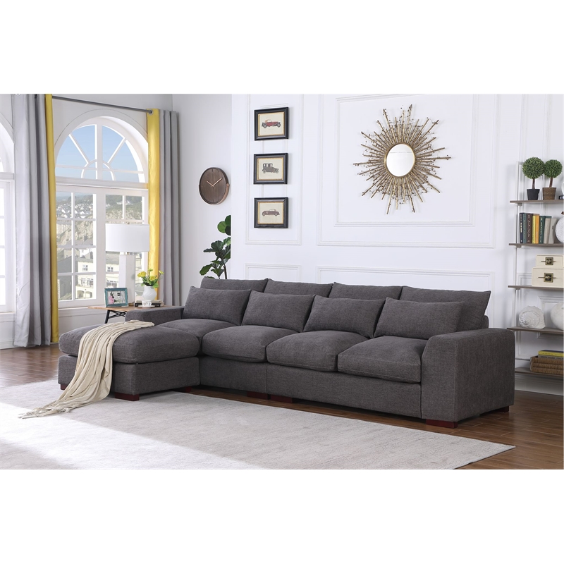 Carell Furniture Fabric Square Arm Reversible Sectional Sofa & Ottoman-Gray