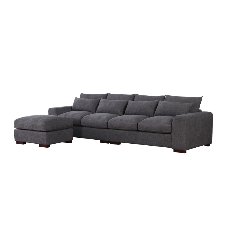Carell Furniture Fabric Square Arm Reversible Sectional Sofa & Ottoman-Gray
