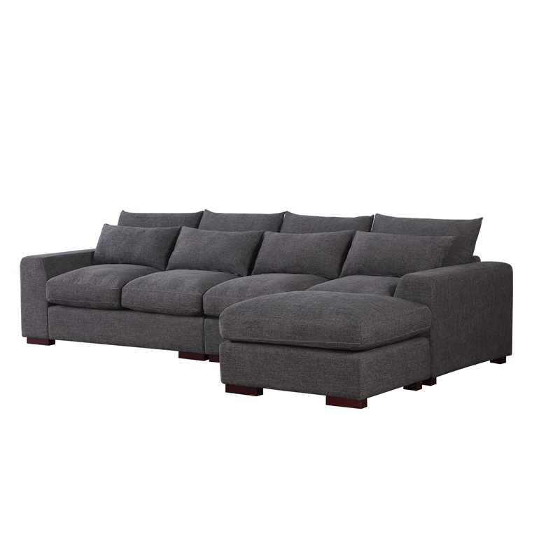 Carell Furniture Fabric Square Arm Reversible Sectional Sofa & Ottoman-Gray