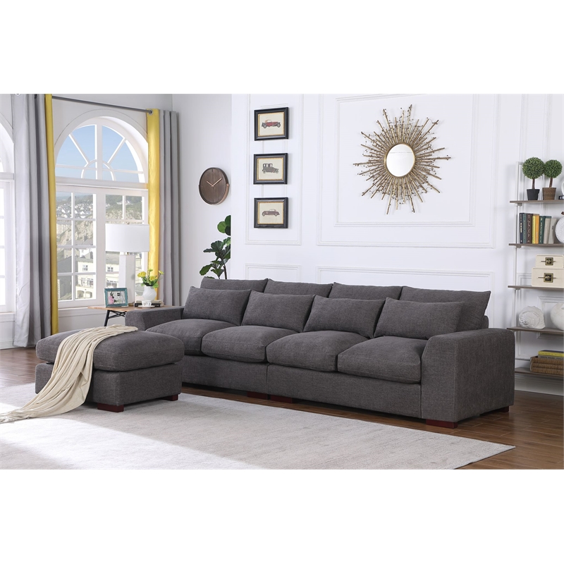 Carell Furniture Fabric Square Arm Reversible Sectional Sofa & Ottoman-Gray