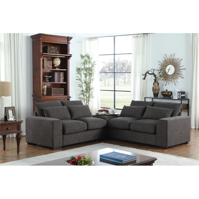 Carell Furniture Fabric Square Arm Reversible Sectional Sofa & Ottoman-Gray