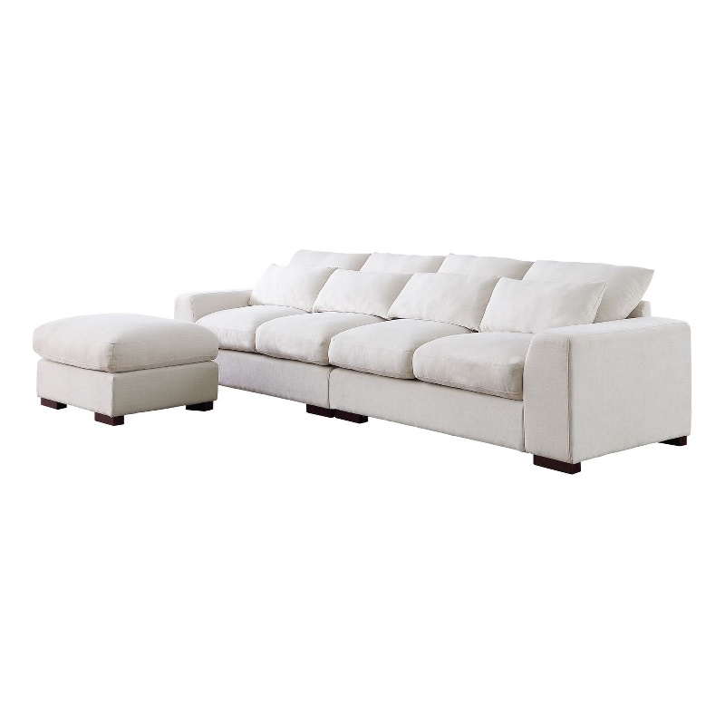 Carell Furniture Fabric Square Arm Reversible Sectional Sofa & Ottoman-Beige