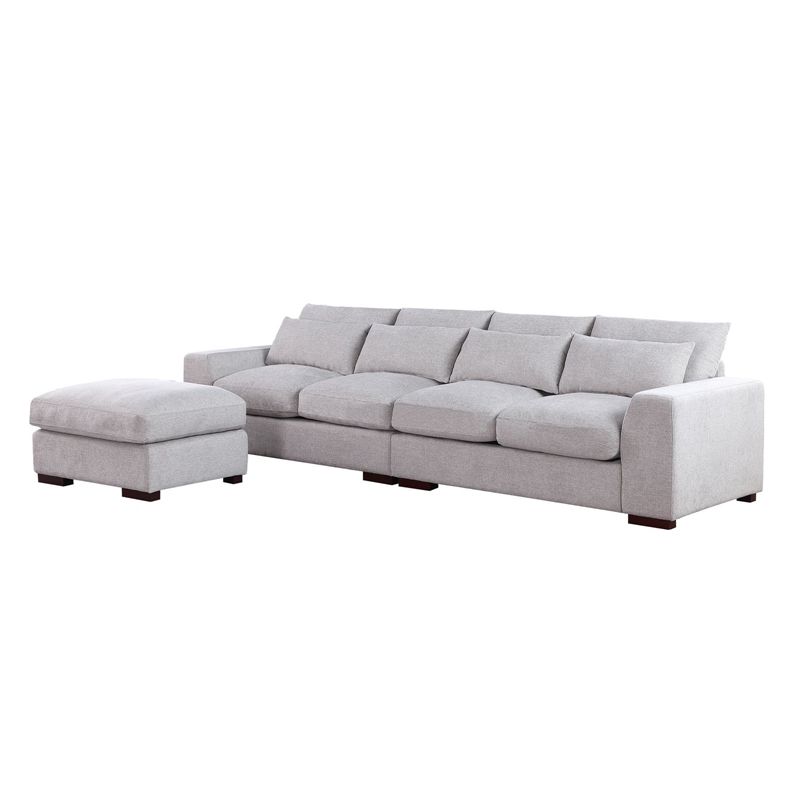 Carell FurnitureFabric Square Arm Reversible Sectional Sofa & Ottoman-Gray