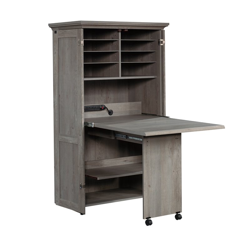 Carell Furniture Engineered Wood Storage Craft Armoire in Mystic Oak