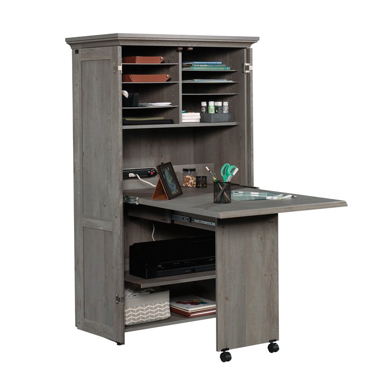 Carell Furniture Engineered Wood Storage Craft Armoire in Mystic Oak