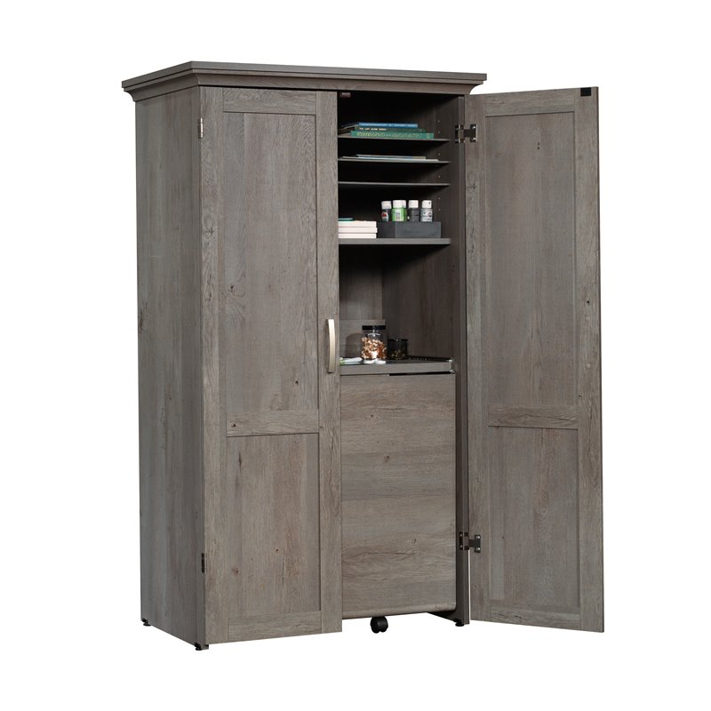 Carell Furniture Engineered Wood Storage Craft Armoire in Mystic Oak