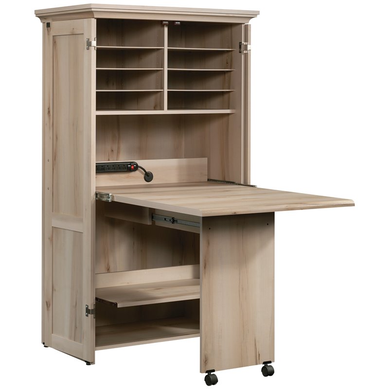 Carell Furniture Engineered Wood Multi-Purpose Storage Craft Armoire in Brown