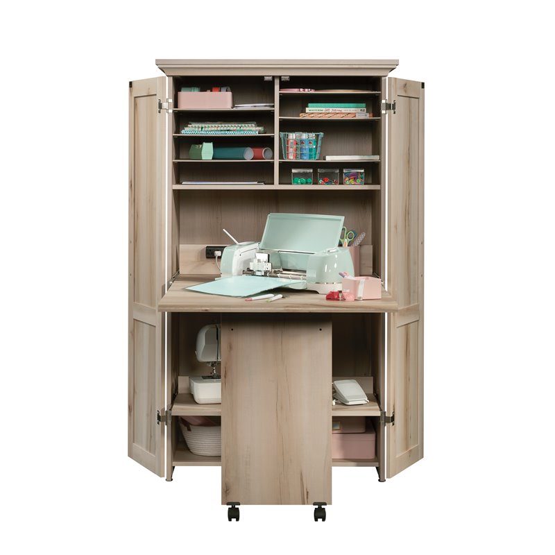 Carell Furniture Engineered Wood Multi-Purpose Storage Craft Armoire in Brown