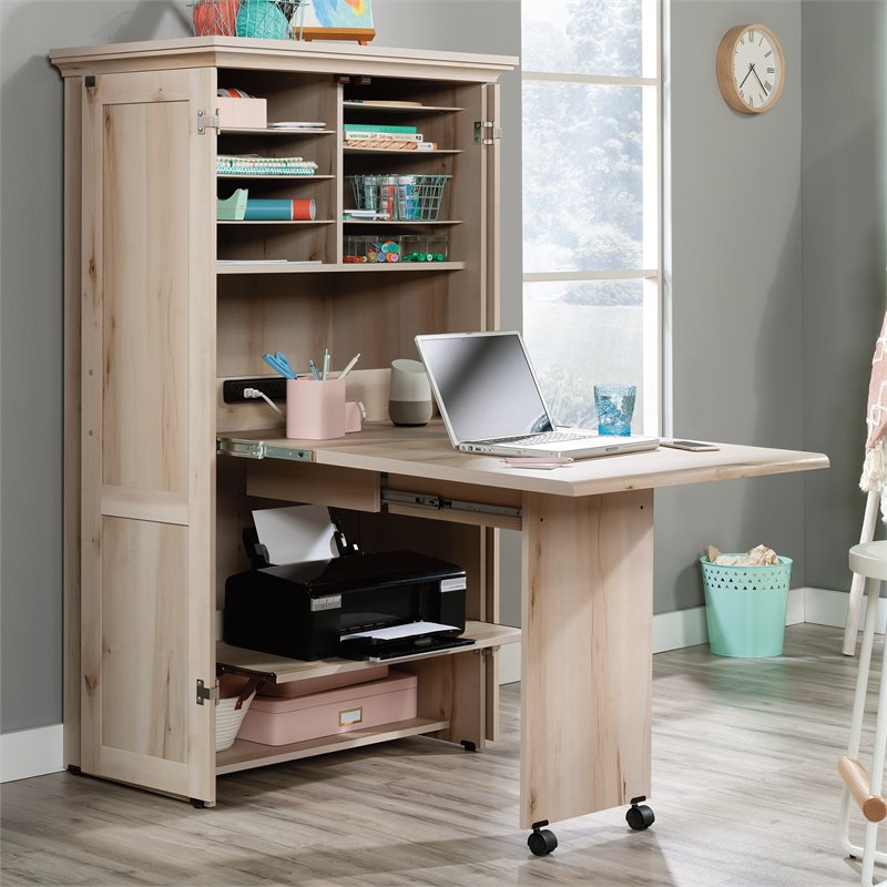 Carell Furniture Engineered Wood Multi-Purpose Storage Craft Armoire in Brown